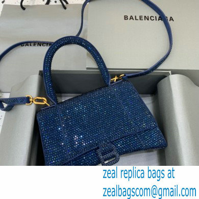BALENCIAGA Hourglass Small Handbag in royal blue suede calfskin with rhinestones 2022