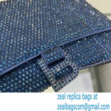 BALENCIAGA Hourglass Small Handbag in royal blue suede calfskin with rhinestones 2022