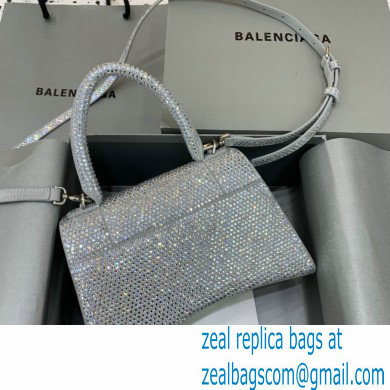 BALENCIAGA Hourglass Small Handbag in silver suede calfskin with rhinestones 2022