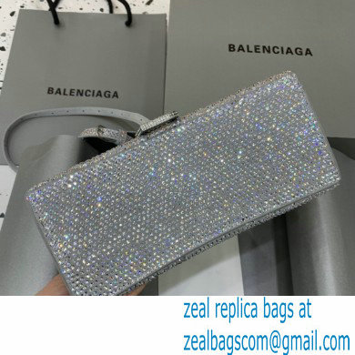 BALENCIAGA Hourglass Small Handbag in silver suede calfskin with rhinestones 2022