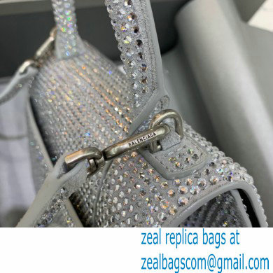 BALENCIAGA Hourglass Small Handbag in silver suede calfskin with rhinestones 2022