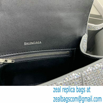 BALENCIAGA Hourglass Small Handbag in silver suede calfskin with rhinestones 2022