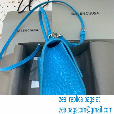 BALENCIAGA Hourglass Small Handbag in turquoise shiny crocodile embossed calfskin 2022