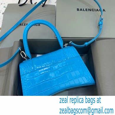 BALENCIAGA Hourglass Small Handbag in turquoise shiny crocodile embossed calfskin 2022