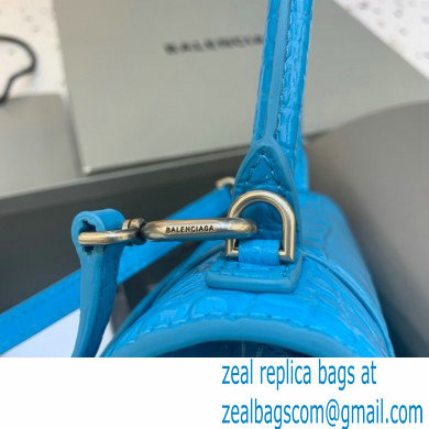 BALENCIAGA Hourglass Small Handbag in turquoise shiny crocodile embossed calfskin 2022