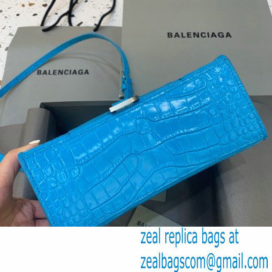 BALENCIAGA Hourglass Small Handbag in turquoise shiny crocodile embossed calfskin 2022