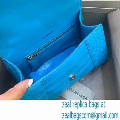 BALENCIAGA Hourglass Small Handbag in turquoise shiny crocodile embossed calfskin 2022