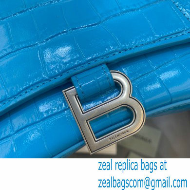 BALENCIAGA Hourglass Small Handbag in turquoise shiny crocodile embossed calfskin 2022