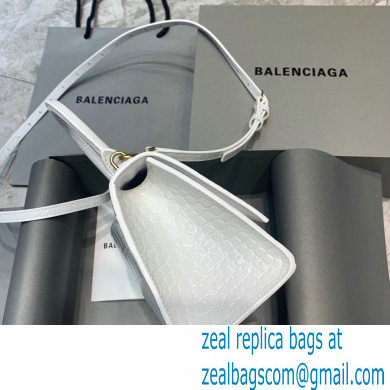 BALENCIAGA Hourglass Small Handbag in white shiny crocodile embossed calfskin with golden hardware 2022