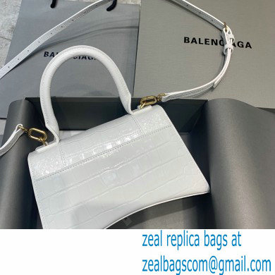 BALENCIAGA Hourglass Small Handbag in white shiny crocodile embossed calfskin with golden hardware 2022