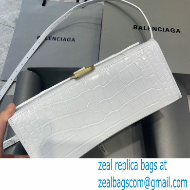 BALENCIAGA Hourglass Small Handbag in white shiny crocodile embossed calfskin with golden hardware 2022