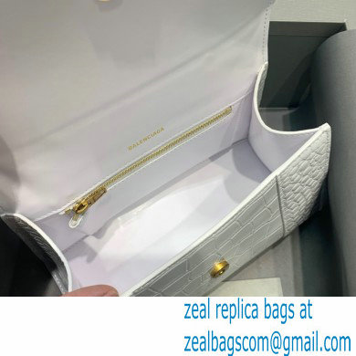 BALENCIAGA Hourglass Small Handbag in white shiny crocodile embossed calfskin with golden hardware 2022