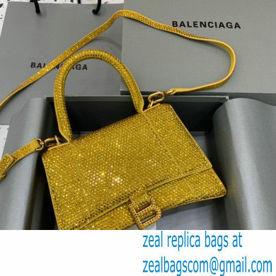 BALENCIAGA Hourglass Small Handbag in yellow suede calfskin with rhinestones 2022