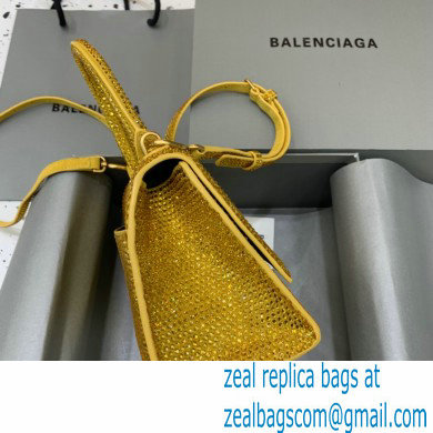 BALENCIAGA Hourglass Small Handbag in yellow suede calfskin with rhinestones 2022