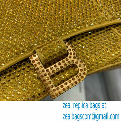 BALENCIAGA Hourglass Small Handbag in yellow suede calfskin with rhinestones 2022