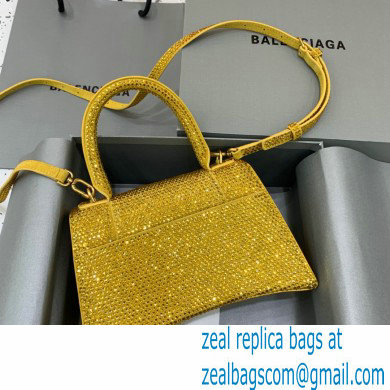 BALENCIAGA Hourglass Small Handbag in yellow suede calfskin with rhinestones 2022