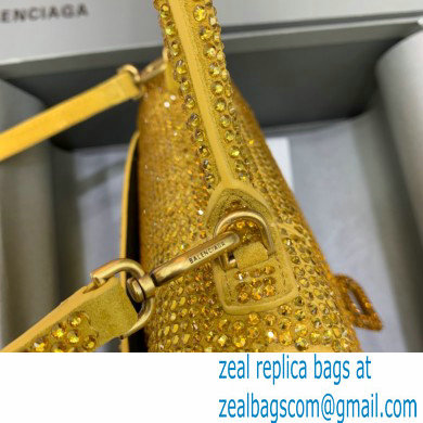 BALENCIAGA Hourglass Small Handbag in yellow suede calfskin with rhinestones 2022