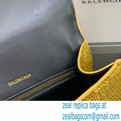 BALENCIAGA Hourglass Small Handbag in yellow suede calfskin with rhinestones 2022