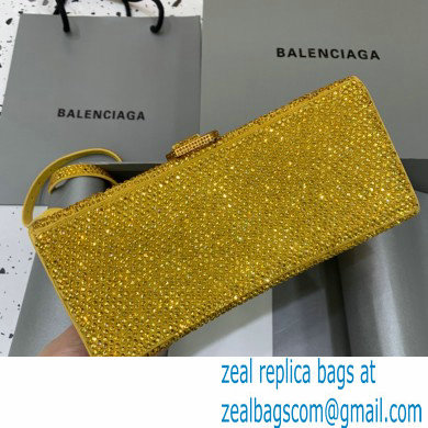 BALENCIAGA Hourglass Small Handbag in yellow suede calfskin with rhinestones 2022