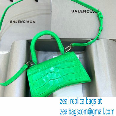 BALENCIAGA Hourglass XS Handbag in BAMBOO GREEN crocodile embossed calfskin 2022