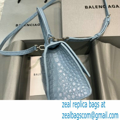 BALENCIAGA Hourglass XS Handbag in Linen Blue shiny crocodile embossed calfskin 2022 - Click Image to Close