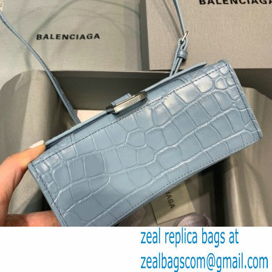 BALENCIAGA Hourglass XS Handbag in Linen Blue shiny crocodile embossed calfskin 2022