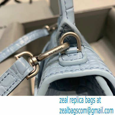 BALENCIAGA Hourglass XS Handbag in Linen Blue shiny crocodile embossed calfskin 2022