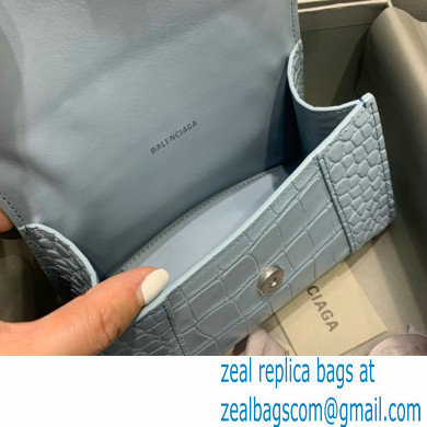 BALENCIAGA Hourglass XS Handbag in Linen Blue shiny crocodile embossed calfskin 2022