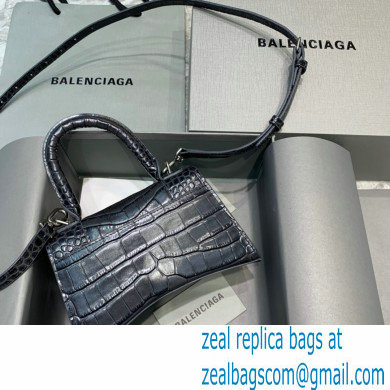 BALENCIAGA Hourglass XS Handbag in black shiny crocodile embossed calfskin 2022 - Click Image to Close