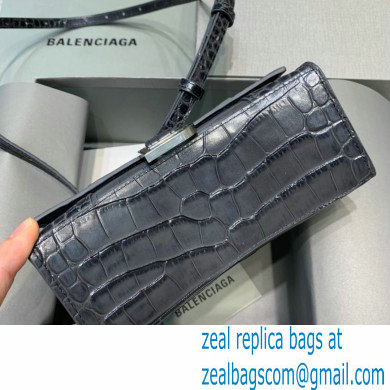 BALENCIAGA Hourglass XS Handbag in black shiny crocodile embossed calfskin 2022