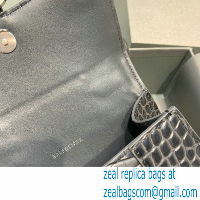 BALENCIAGA Hourglass XS Handbag in black shiny crocodile embossed calfskin 2022
