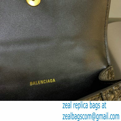 BALENCIAGA Hourglass XS Handbag in black shiny crocodile embossed calfskin with golden hardware 2022