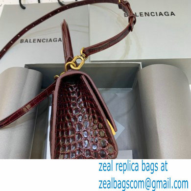 BALENCIAGA Hourglass XS Handbag in burgundy shiny crocodile embossed calfskin 2022