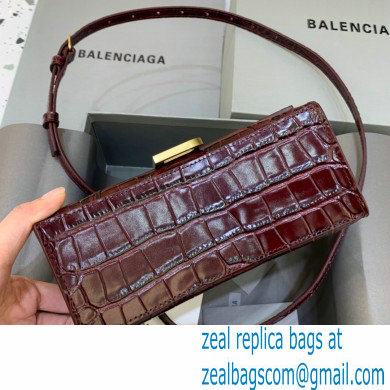 BALENCIAGA Hourglass XS Handbag in burgundy shiny crocodile embossed calfskin 2022 - Click Image to Close