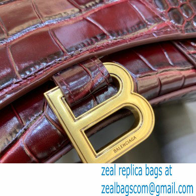 BALENCIAGA Hourglass XS Handbag in burgundy shiny crocodile embossed calfskin 2022 - Click Image to Close