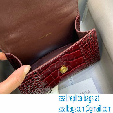 BALENCIAGA Hourglass XS Handbag in burgundy shiny crocodile embossed calfskin 2022 - Click Image to Close