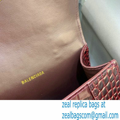 BALENCIAGA Hourglass XS Handbag in burgundy shiny crocodile embossed calfskin 2022 - Click Image to Close