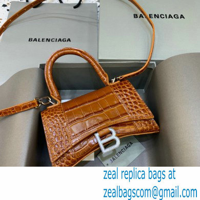 BALENCIAGA Hourglass XS Handbag in caramel shiny crocodile embossed calfskin 2022 - Click Image to Close