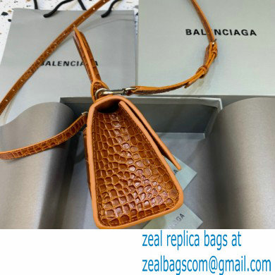 BALENCIAGA Hourglass XS Handbag in caramel shiny crocodile embossed calfskin 2022