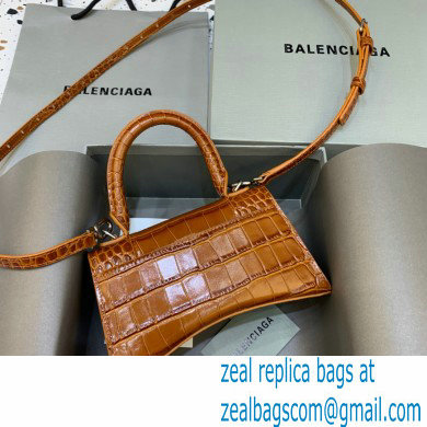 BALENCIAGA Hourglass XS Handbag in caramel shiny crocodile embossed calfskin 2022