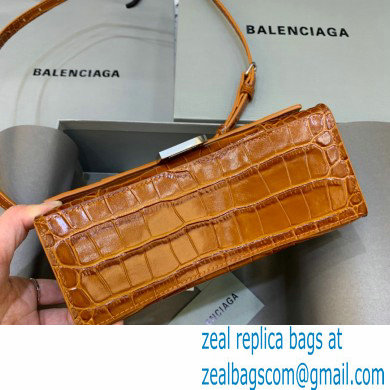 BALENCIAGA Hourglass XS Handbag in caramel shiny crocodile embossed calfskin 2022