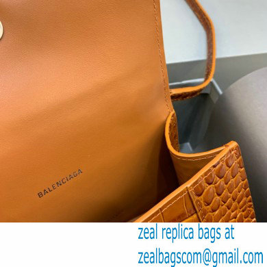 BALENCIAGA Hourglass XS Handbag in caramel shiny crocodile embossed calfskin 2022