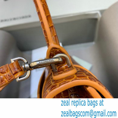 BALENCIAGA Hourglass XS Handbag in caramel shiny crocodile embossed calfskin 2022