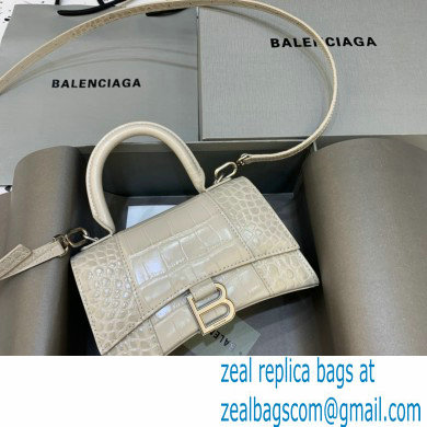 BALENCIAGA Hourglass XS Handbag in creamy crocodile embossed calfskin 2022 - Click Image to Close