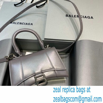 BALENCIAGA Hourglass XS Handbag in dark gray shiny box calfskin 2022