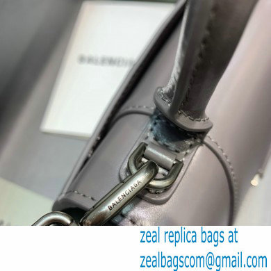 BALENCIAGA Hourglass XS Handbag in dark gray shiny box calfskin 2022