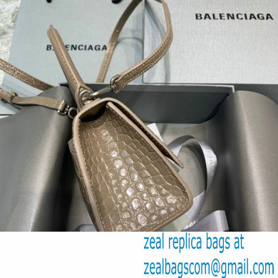 BALENCIAGA Hourglass XS Handbag in elephant gray shiny crocodile embossed calfskin 2022