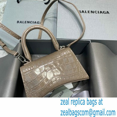 BALENCIAGA Hourglass XS Handbag in elephant gray shiny crocodile embossed calfskin 2022