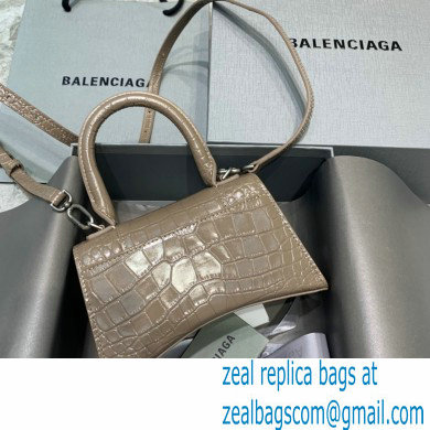 BALENCIAGA Hourglass XS Handbag in elephant gray shiny crocodile embossed calfskin 2022 - Click Image to Close