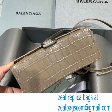 BALENCIAGA Hourglass XS Handbag in elephant gray shiny crocodile embossed calfskin 2022 - Click Image to Close